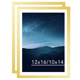 JCJMY 12x16 Picture Frame Set of 2 Gold with 10x14 Mat for 30 x 40cm Diamond Art Painting, Display Photo 10x14 with Mat or 12 x 16 Without Mat, Wall Hanging Large Frame, 2 Pack, Gold