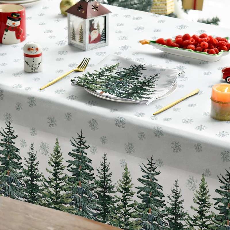 Artoid Mode Snowflakes Pine Trees Christmas Table Cloth, Rectangular 140x180
