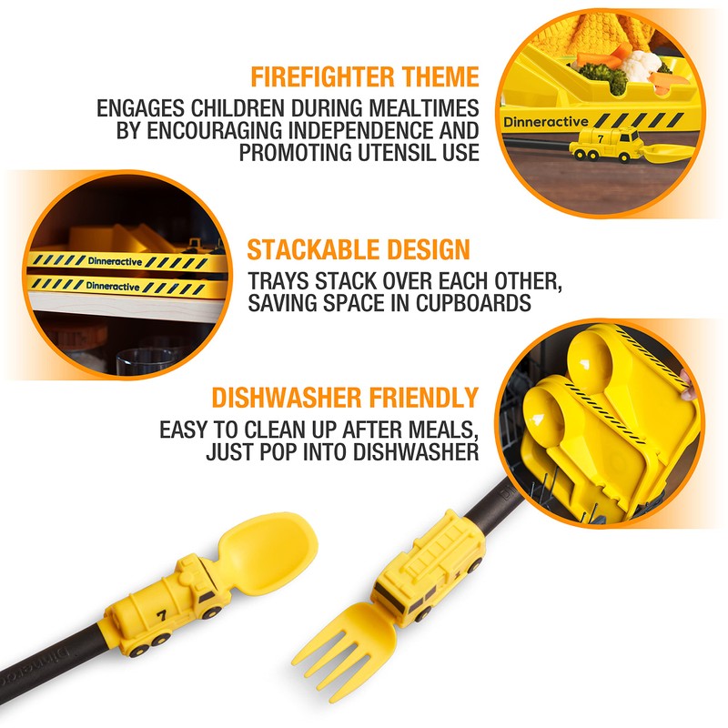 Dinneractive Dining Set For Kids - 3PC Yellow Firefighter Dinnerware