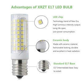 E17 LED Bulb for Microwave Oven Appliance, 6000K White 75W Halogen Bulbs Equivalent Intermediate Base, Dimmable, 2-Pack