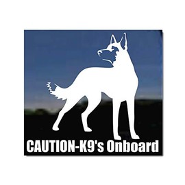 Caution - K9's Onboard | NickerStickers® Vinyl Window Decal Belgian Malinois Dog Sticker