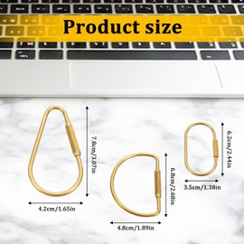 Mabor 3Pcs Locking Carabiner Gold Brass Screw Lock Key Ring Brass Keychain Clip Screw Locking Key Chain for Women Men Oval/D/Drop Shape Keys Holder Organizer for Car Keys Handbag Purse