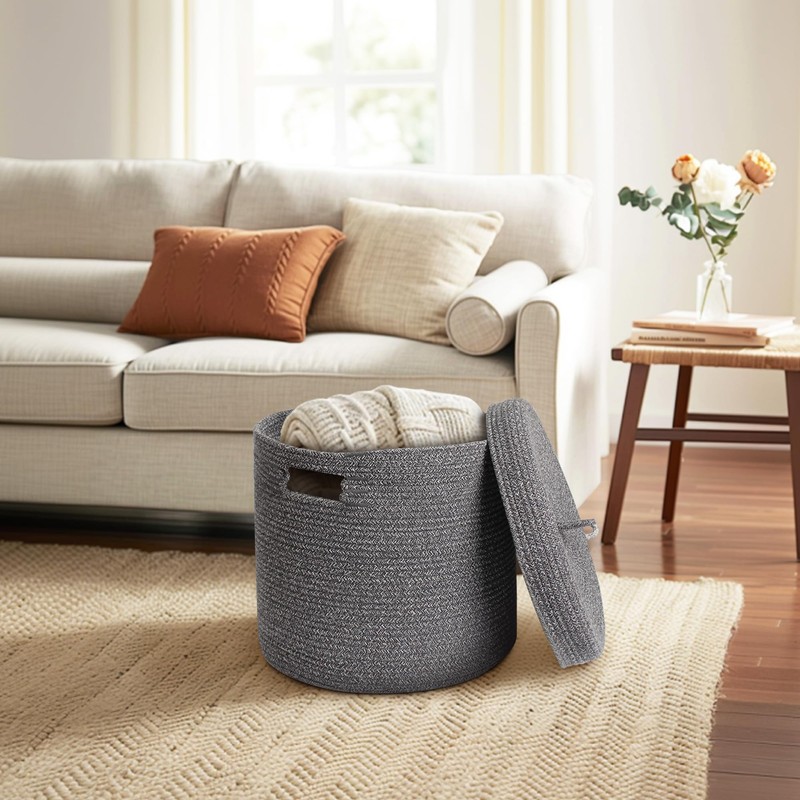 WILLITAT Storage Basket with Lid, Woven Blanket Storage for Living