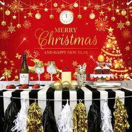 Avezano Merry Christmas Happy New Year Banner Christmas Red Gold Banner Happy New Year Banner Merry Christmas and Happy New Year Banner for Christmas and New Years Decorations 70.8 x 43.3 Inch (Red)