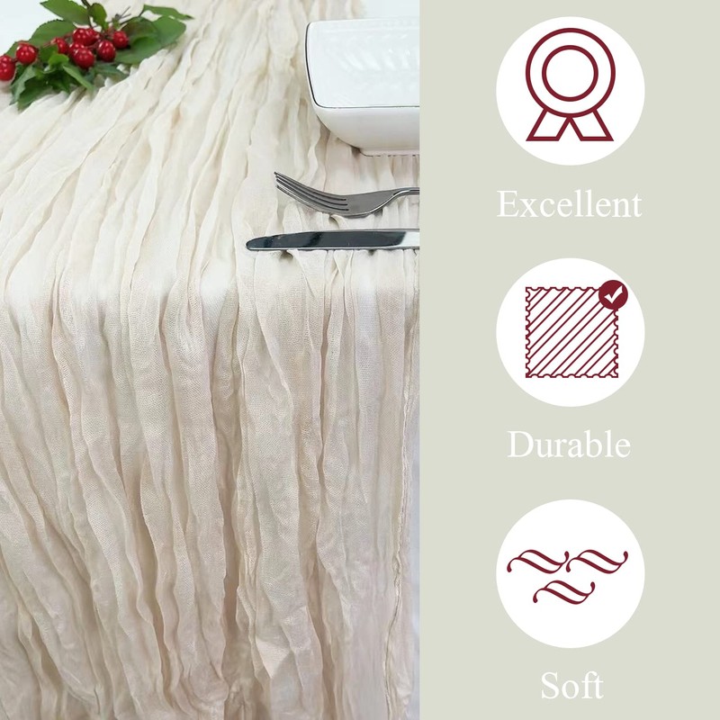 Beige Cheesecloth Table Runner 35 x 157 Inch Gauze Cheese