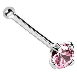 Jewelry Avalanche 22G Solid 14Kt Gold Nose Bone Stud with Prong Set real Pink Tourmaline Gemstone, 14kt Yellow Gold or 14kt White Gold - October Birthstone Nose Ring-NBWG_PTM-2.5MM