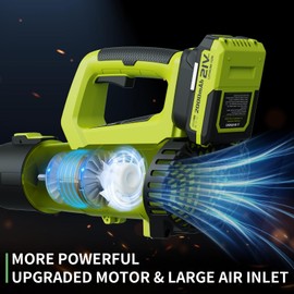 Leaf Blower, 21V Cordless Electric Blower with 2 2.0Ah Batteries and 1 Hour Fast Charger, Lightweight Leaf Blower for Patio Cleaning, Lawn Care, Blowing Fallen Leaves and Dust, etc.