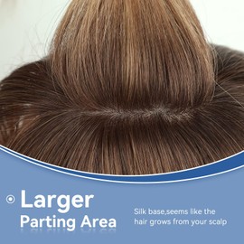 EMMOR Hair Topper for Women, Hair Loss Cover, Hair Thickening for Women with Thinning Hair, Human Hair, 150% Density, Silk Base, Three Clips in Topper, 14 Inches, Colour 4#