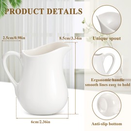 Nuanchu 12 Pcs 3 oz Small Creamer Milk Pitcher, Classic White Porcelain Creamer with Handle, Ceramic Maple Syrup Dispenser, Coffee Dairy Container for Milk Sauce Salad, Microwave