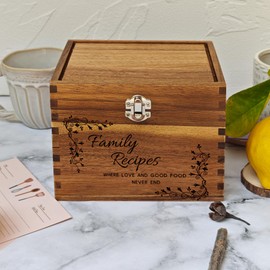 YOJO Wooden Recipe Box With 50 Double Sided 4x6 Recipe Cards and 6 Dividers, Ideal Gift for Christmas, Mother's Day, Wedding, Birthday, Anniversary (Box set style 1)