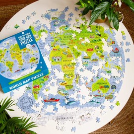 Talking Tables 1000 Piece World Map Puzzle for Adults | Unique Circular Jigsaw with Famous Landmarks, Travel Gifts, Present, PUZZLEWORLD