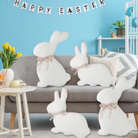 Soaoo 4 Pcs Easter Pillows Decorative Bunny Pillows for Sofa White Throw Pillows Decorative Plush Sofa Bunny Cushion for Indoors Home Outdoor Couch