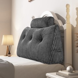 Z-hom Large Wedge Pillow Headboard, Twin Triangular Headboard Pillow, Reading Pillow Standard Bed with a Roll Pillow for Bed Sitting Up Sleeping, Backrest Cushion Headboard Gap Pillow for Back, Grey