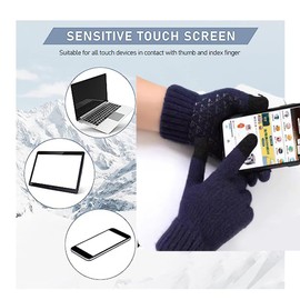 iDopick 2 Pairs Winter Warm with Touchscreen Fingers, Anti-Slip Thermal Knit Soft Fleece Lined Glove Elastic Cuff Glove for Women Men Texting Gloves