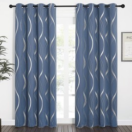 NICETOWN Stone Blue Decorative Curtains Blackout 84 inch Length for Bedroom Living Room, Thermal Insulated Grommet Room Darkening Pattern Drapes for Boys Kids Mans Home Decoration (2 Panels, 52 by 84)