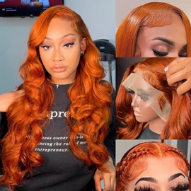 yeeport Ginger Lace Front Wigs Human Hair 13x4 Body Wave Ginger Orange Lace Frontal Wigs Human Hair 180% Density Pre Plucked With Baby Hair HD Transparent Lace Glueless Colored Wig Human Hair 20 Inch