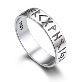 Bandmax Rune Ring Men's Women's Ring Silver 925 Engagement Ring Band Ring 5 mm Wide Vintage Rings Friendship Ring Viking Jewellery Ring Size 49 mm to 69 mm, Metal, No Gemstone