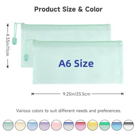Mutsitaz 12 Pack A6 Plastic Wallets File Bags, A6 Document Wallets with Zipper, Document Folder, Zip Lock Bags, Document Zipper Bags, Zipper Plastic Folder for School, Travel, Home, Office