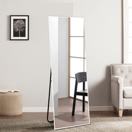 NeuType Full Length Mirror, 59"x16" Full Body Mirror with Stand Floor Mirror Full Length Standing Mirror Wall-Mounted Mirror Hanging or Leaning Against Wall Aluminum Alloy Thin Frame (White)