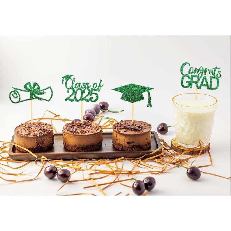 2025 Graduation Theme Cupcake Toppers Glitter Class of 2025 Graduation