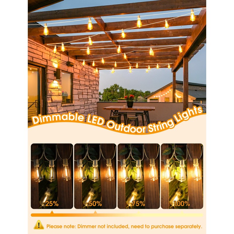 Larkvue 25FT Outdoor String Lights, Patio Lights with 10+1 LED