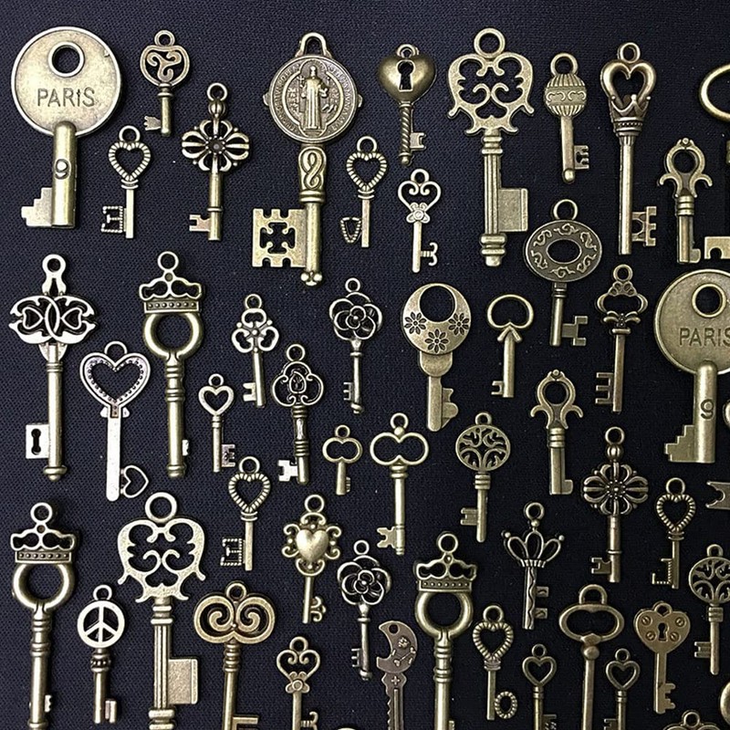 YINKE 120 PCS Antique Skeleton Key Charms DIY Golden Beauty