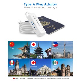 US to Japan Adapter, 1875W 2 Prong Extension Cord 5 FT with 180 Rotating Flat Plug, Type A Travel Adaptor for USA to Japanese Tokyo Canada Mexico Philippines Peru China Colombia