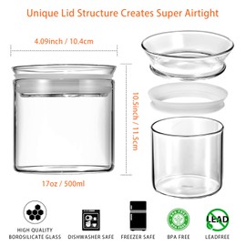 ZENS Airtight Glass Canisters, Set of 6 Kitchen Storage Jars with Clear Lids,17 Ounce Sealed Cylinder Containers with Scew Designed Silicone Ring for Snacks
