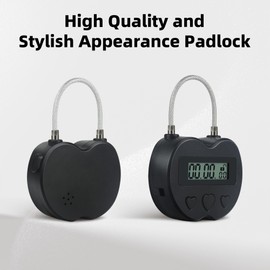 KENRONE Heart Metal Timer Lock, USB Rechargeable Timer Compact Padlock with 1m Spring Cord, Up to 99 Hours Timed Self-Regulation Anti-Addiction Timer Padlock (Black)