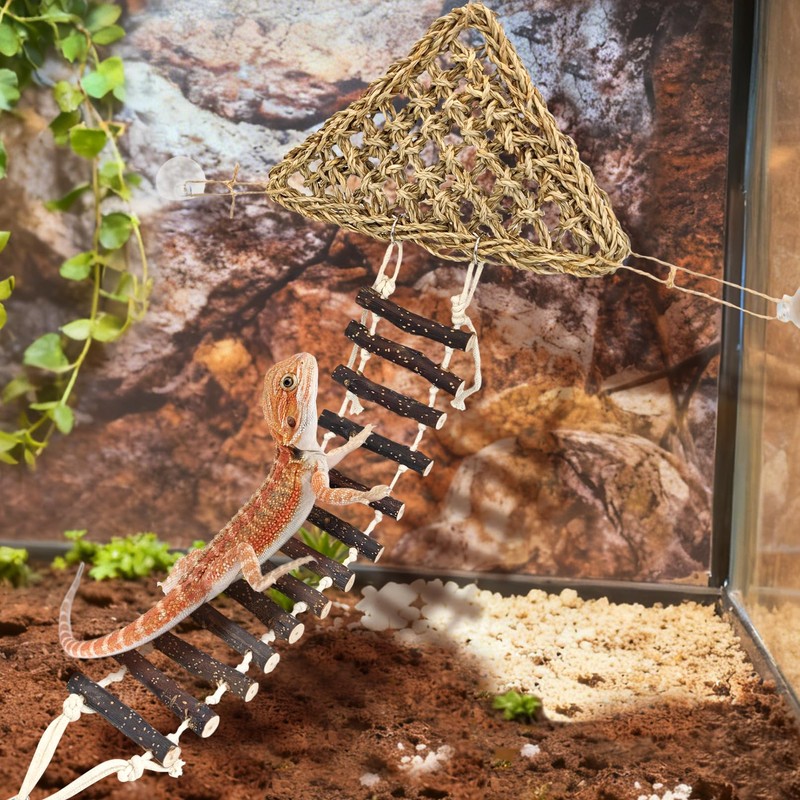 BNOSDM Reptile Hammock Reptile Wooden Ladder Bridge Bearded Dragon Hammock