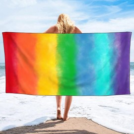 YISUMEI Microfibre Beach Towel XXL Beach Towel Lightweight Beach Towels Quick Drying Colourful Rainbow Stripes 180 x 90 cm