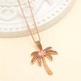 Vivaday Tropical Palm Tree Beach Necklace with Pendant | Green Artificial Gemstone | Rosegold Plated Rust-resistant Chain | Holiday Gift appropriate for everyone | 18+2 inch | YA4829
