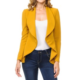 MINEFREE Women's Long Sleeve Classic Draped Open Front Lightweight Blazer Solid Mustard 1XL