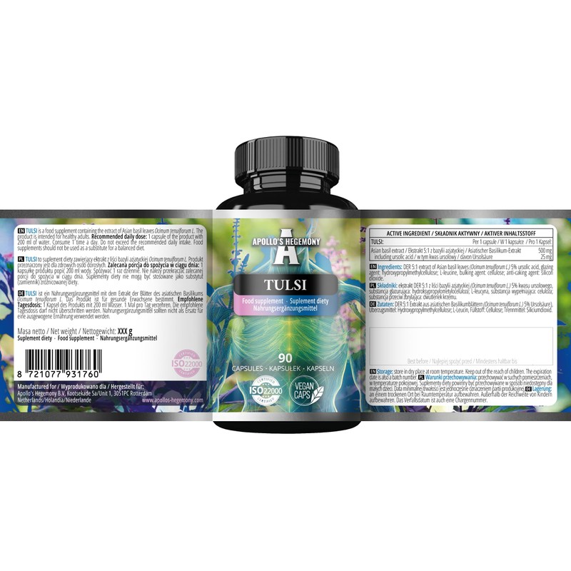 Tulsi Holy Basil 500 mg - Extract at 5% Ursolic