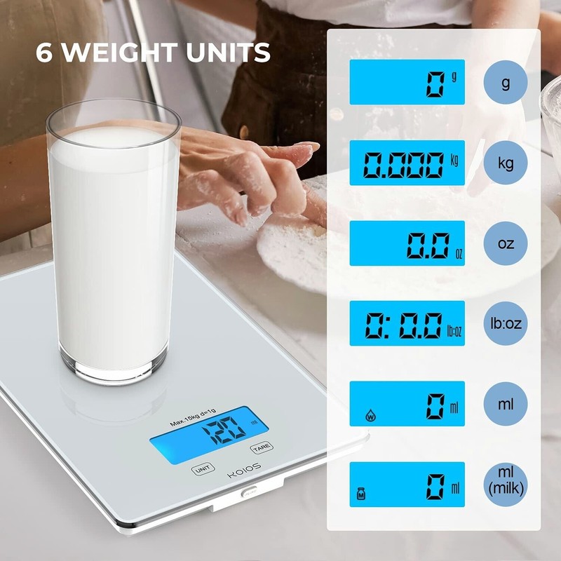 Kitchen KOIOS USB Rechargeable Food Scale 33lb/15Kg Kitchen Digital Scale