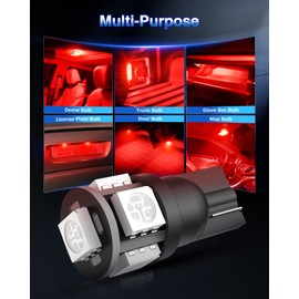 Marsauto 194 LED Light Bulbs Red,T10 168 2825 5SMD Replacement bulbs for License Plate Lights Lamp, Courtesy Dome Map Door Dashboard Instrument Lights, Super Bright Pack of 10