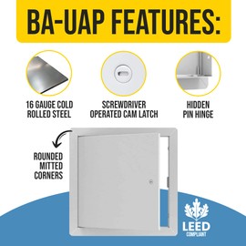 Best 18" x 24" Universal Metal Access Panel with Flange, 16-Gauge Cold Rolled Steel Access Door for Dry Wall/Ceiling, LEED Compliant Drywall Panel with Hidden Pin Hinge, Screwdriver Latch, BA-UAP