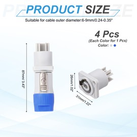 MECCANIXITY 2pcs 3 Pin AC Speaker Connectors, NL4 Connector XLR Male Plug to Female Aviation Power Adapter for Audio Stage Light LED, Blue,White