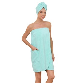 Air Curvey Soft Wrap Towel For Women Lightweight Spa Body Wrap Shower Wrap Robe Adjustable Closure Bathrobe With Pocket Blue XL