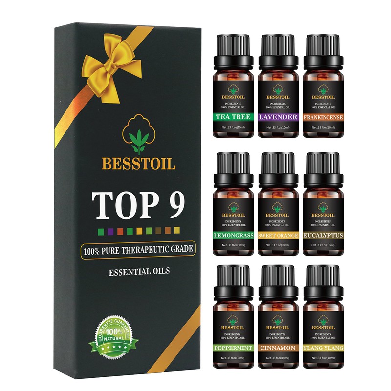 Ätherische Öle Set von TOP9, aromatisches Aromatherapie Duftöl Geschenkset mit