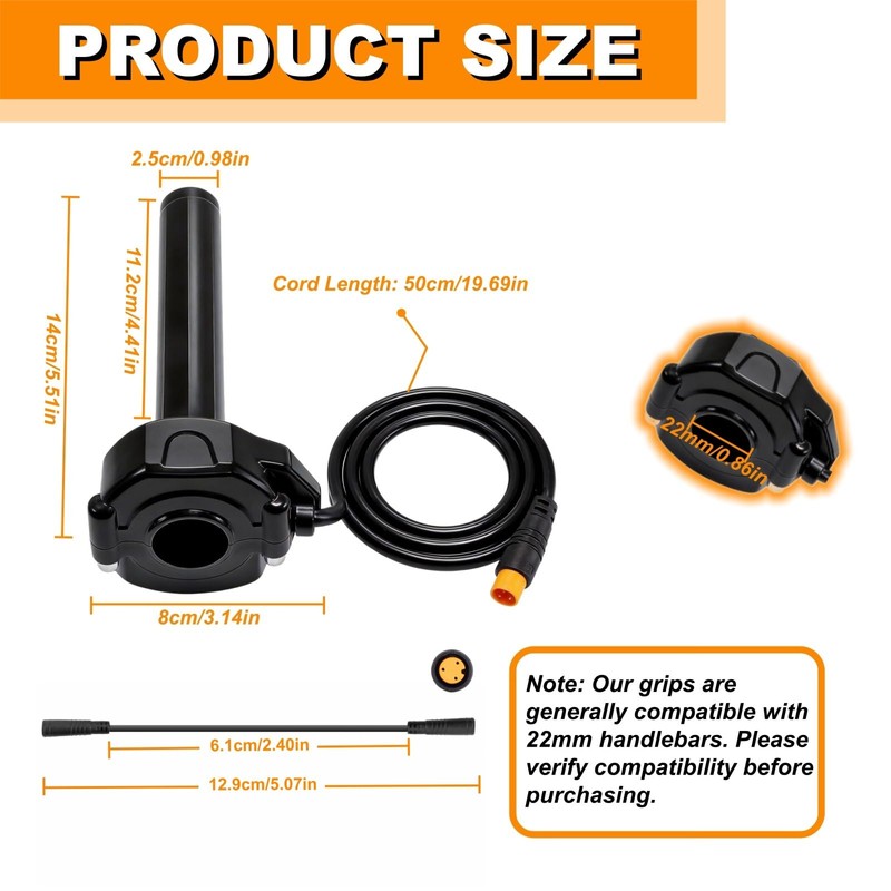 Full Twist Throttle for Macfox,12V-72V Surron Style 3 Pin Ebike