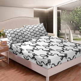 Juego de ropa de cama con lazo negro, tamaño individual, estilo princesa, juego de cama para adolescentes y niños, sábana de cuento de hadas con cinta de lazo cruzada, funda de cama negra y blanca (1