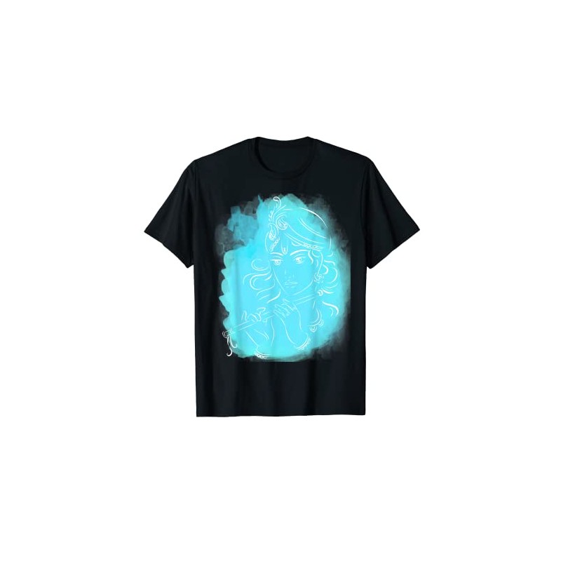 Blue Krishna With His Flute - Lord Krishna T-Shirt, black