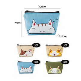 8 Pieces Cat Pattern Coin Purse, Cute Coin Purse, Creative Coin Purse, Children's Mini Wallet, Canvas Wallet