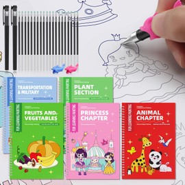 WANFRES Grooved drawing book for kids age 3-8,Sketchbook for kids who love to draw,Grooved handwriting practice for Kids,Reusable grooved Handwriting workbooks,Childrens drawing book(5 Books with pen)
