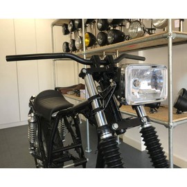 Alchemy Parts Retro-Style Motorcycle Rectangular 12V Headlight in Gloss Black | E-Marked/Homologated | High & Low Beam with Sidelight