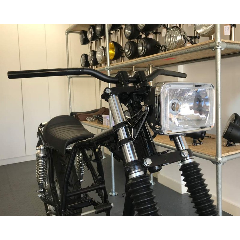 Alchemy Parts Retro-Style Motorcycle Rectangular 12V Headlight in Gloss Black