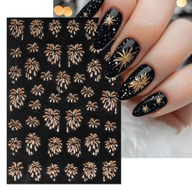 IDDFEVE Gold Firework Nail Art Stickers - Celebrating The New Year, 4th of July Glitter Shining Self-Adhesive Nail Decals for DIY Patriotic Independence Day Memorial Day Manicure (6 Sheets)