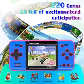 Handheld Game for Kids ，Built-in 220 32-bit Video Games, 3.0” IPS Screen, Rechargeable Portable Game , Travel Mini Arcade Electronic Toys Gift for Boys and Girls (Red+Blue)