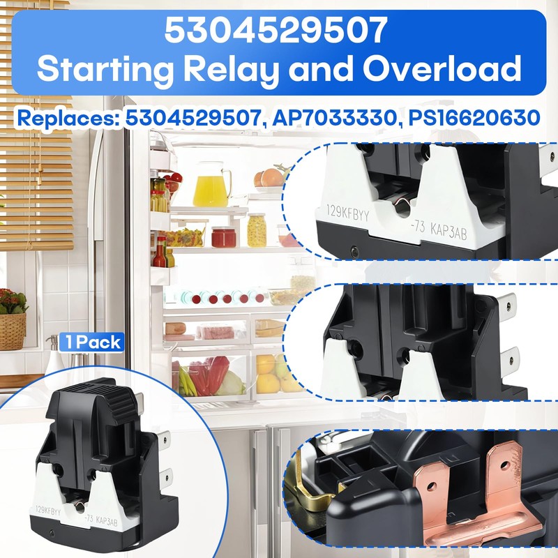 5304529507 Refrigerator Start Relay & Overload Protector Compatible with Frigidaire
